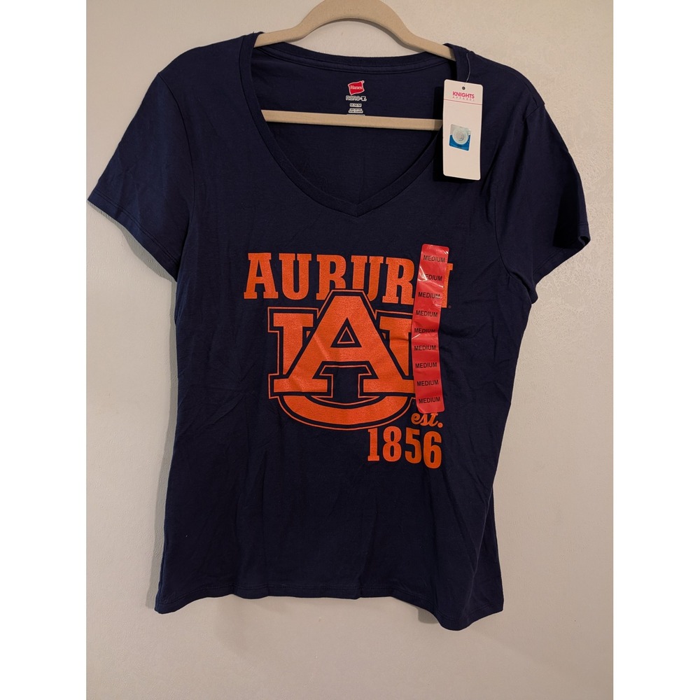 Auburn Tigers Hanes Nano-T V-Neck Graphic T-Shirt Navy Blue Women Medium NWT